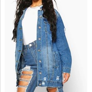 Boohoo Longline distressed denim jacket